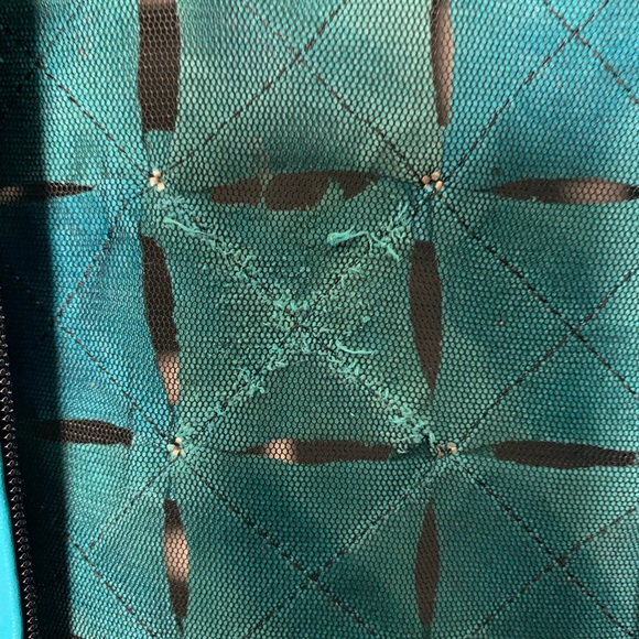 Women’s Akhesa Black Mesh Blue Leather Fitted Moto Jacket SZ M - Picture 5 of 8